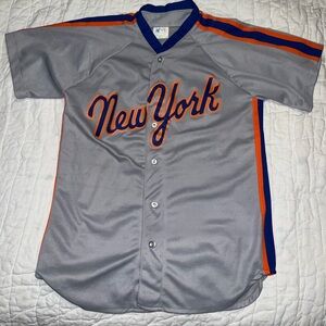 Rare Vintage 1980s MLB New York Mets Gray and Blue Jersey size large